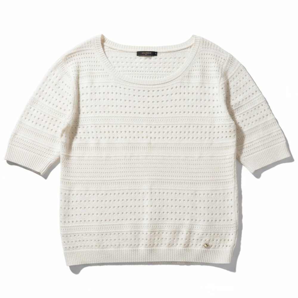Vintage Falconeri Luxury Knit Sweater Womens Scoop Neck Open Weave Cream Small - Picture 2 of 6
